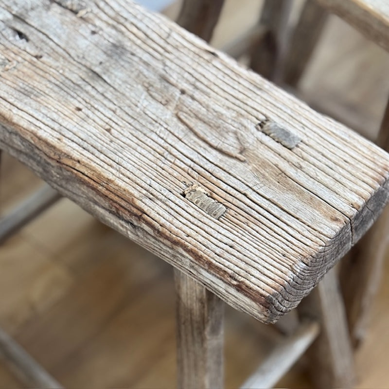 Vintage Reclaimed Wood Stool Side Table (No. 5)