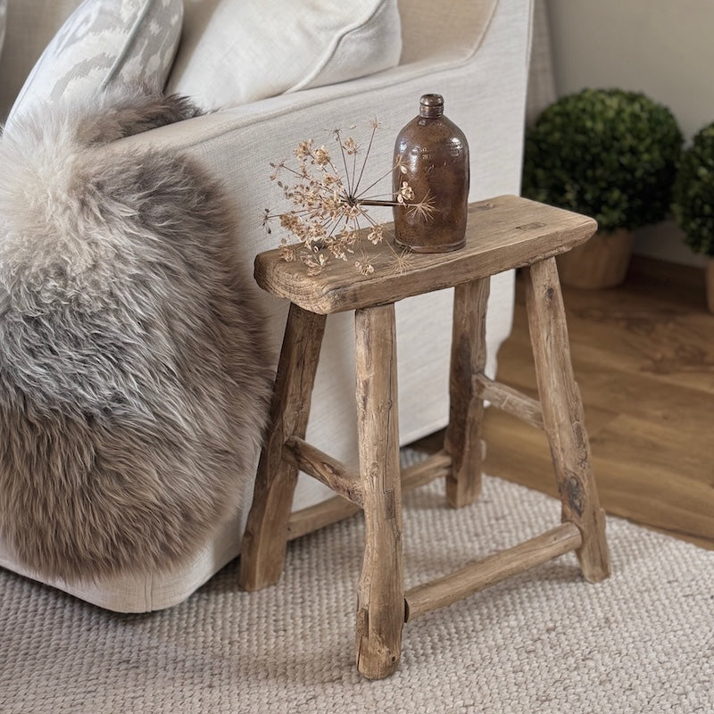 Vintage Reclaimed Wood Stool Side Table (No. 6)