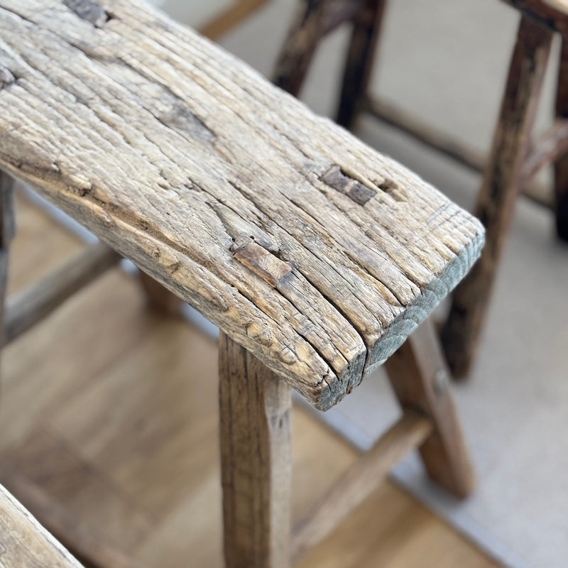 Vintage Reclaimed Wood Stool Side Table (No. 7)