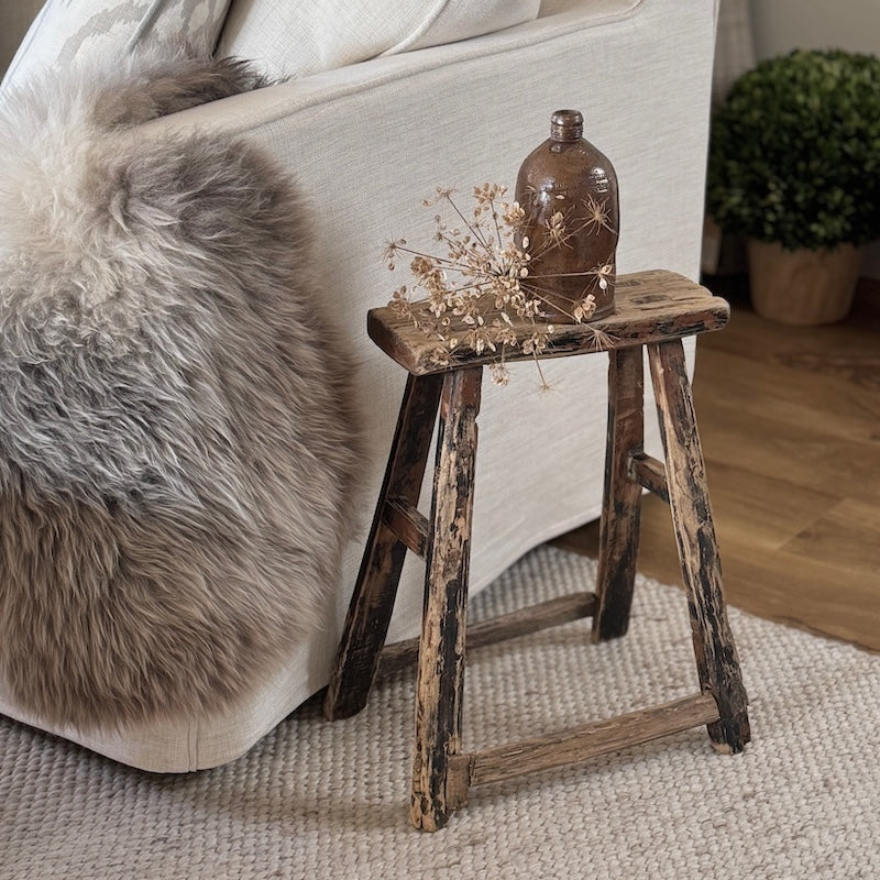 Vintage Reclaimed Wood Stool Side Table (No. 8)