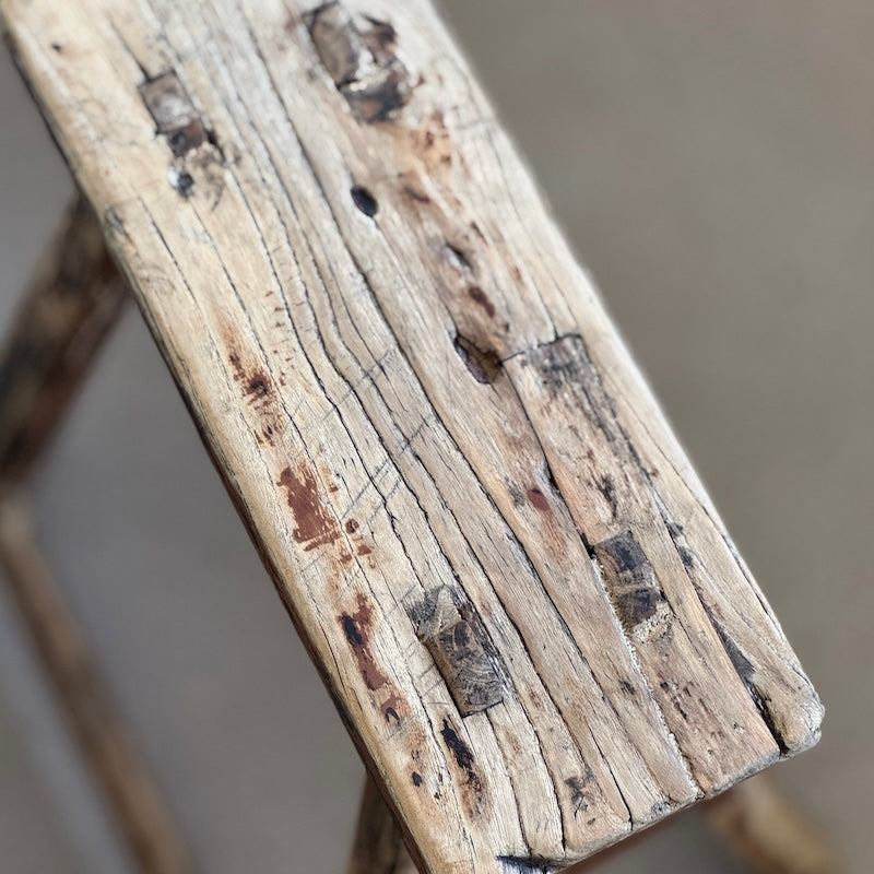 Vintage Reclaimed Wood Stool Side Table (No. 8)