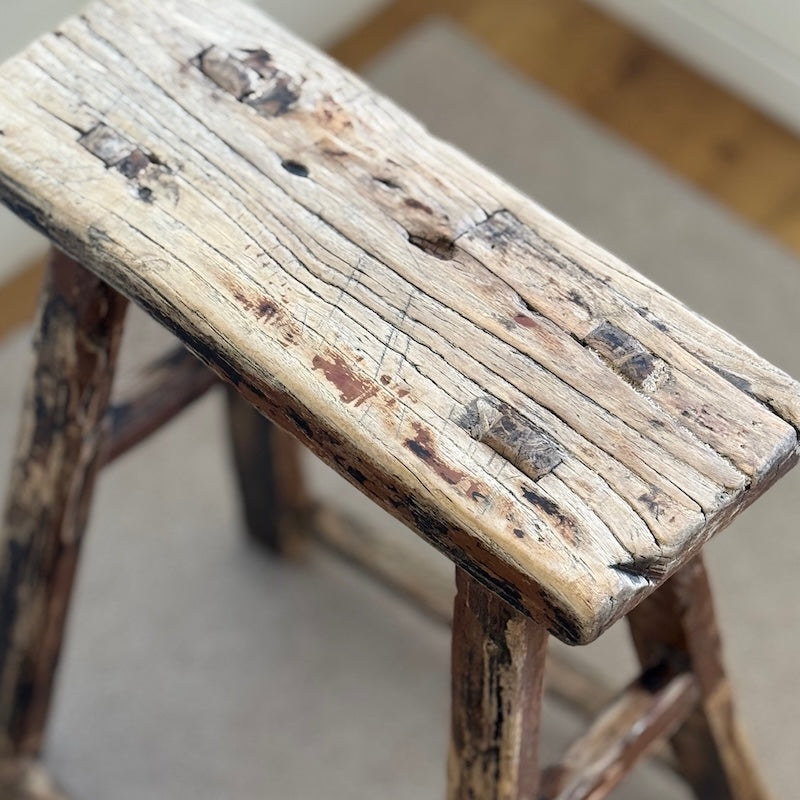 Vintage Reclaimed Wood Stool Side Table (No. 8)