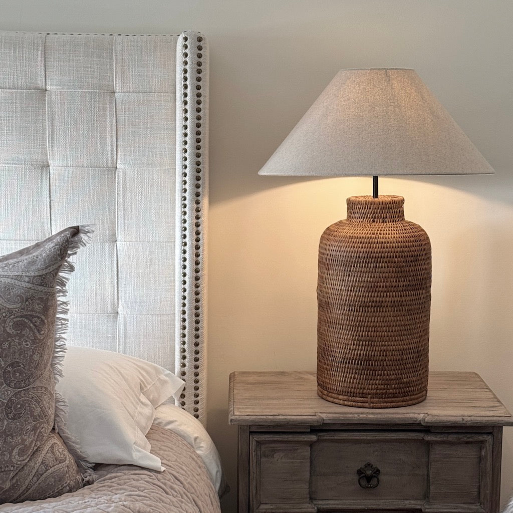 Tall Tea Caddy Rattan Table Lamp