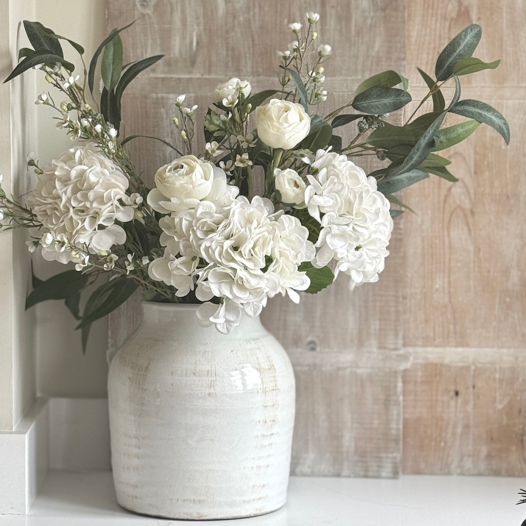 Faux White Hydrangea Arrangement