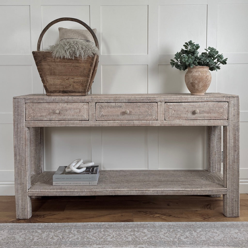 Rattan Console Shelf Three Drawer