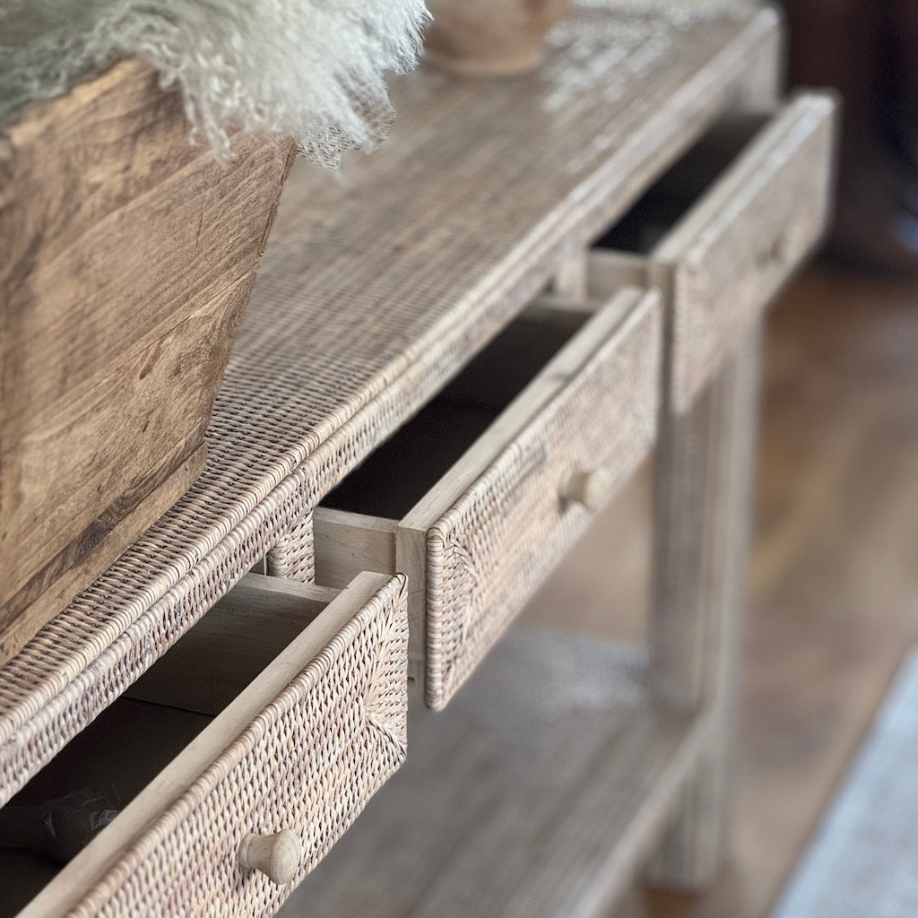 Rattan Console Shelf Three Drawer