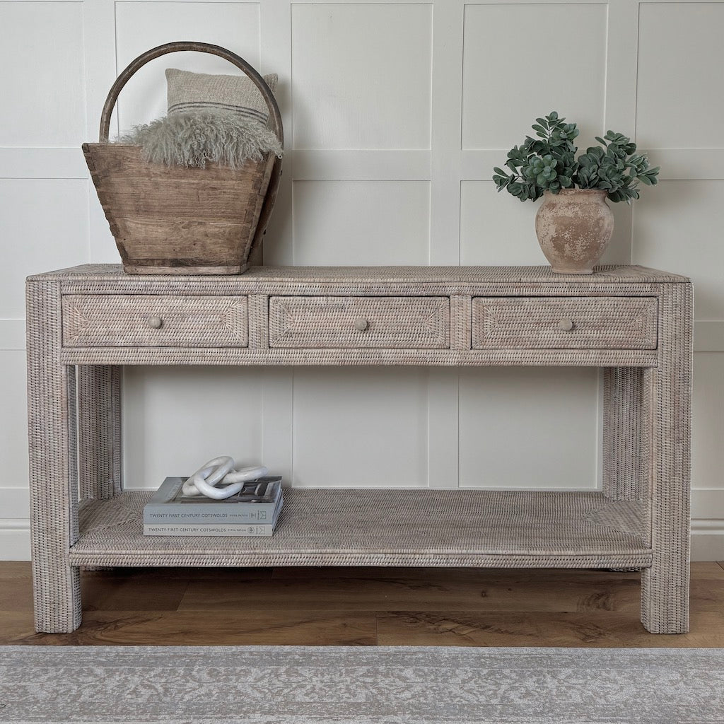 Rattan Console Shelf Three Drawer