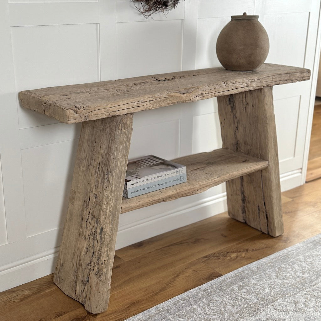 Vintage Reclaimed Elm Two Shelf Console Table 130cm