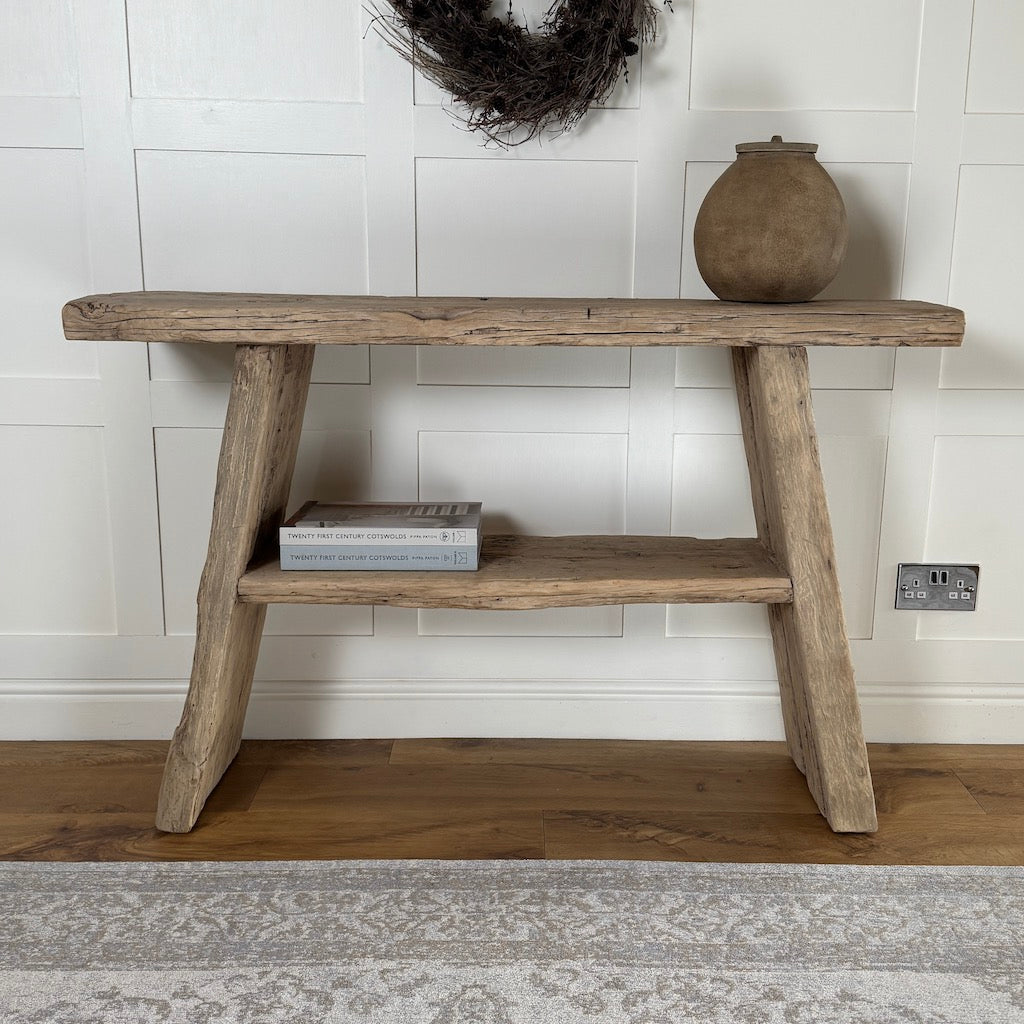 Vintage Reclaimed Elm Two Shelf Console Table 130cm