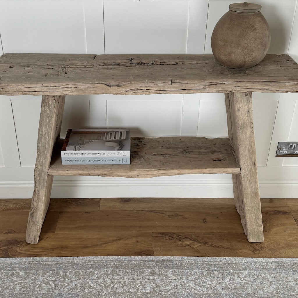 Vintage Reclaimed Elm Two Shelf Console Table 130cm