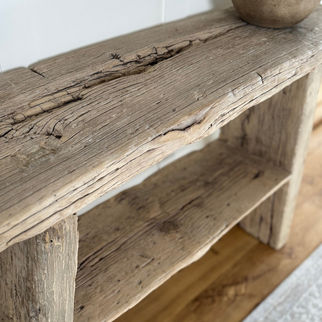 Vintage Reclaimed Elm Two Shelf Console Table 130cm