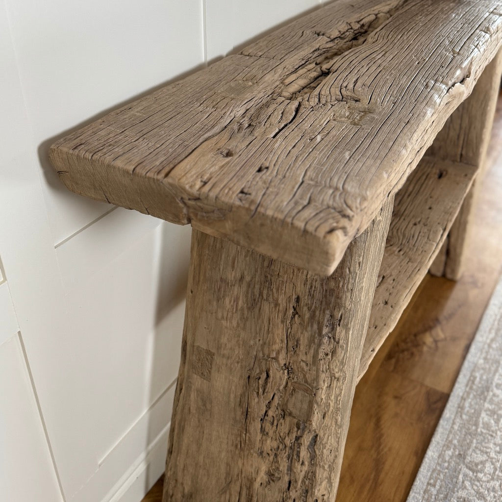 Vintage Reclaimed Elm Two Shelf Console Table 130cm