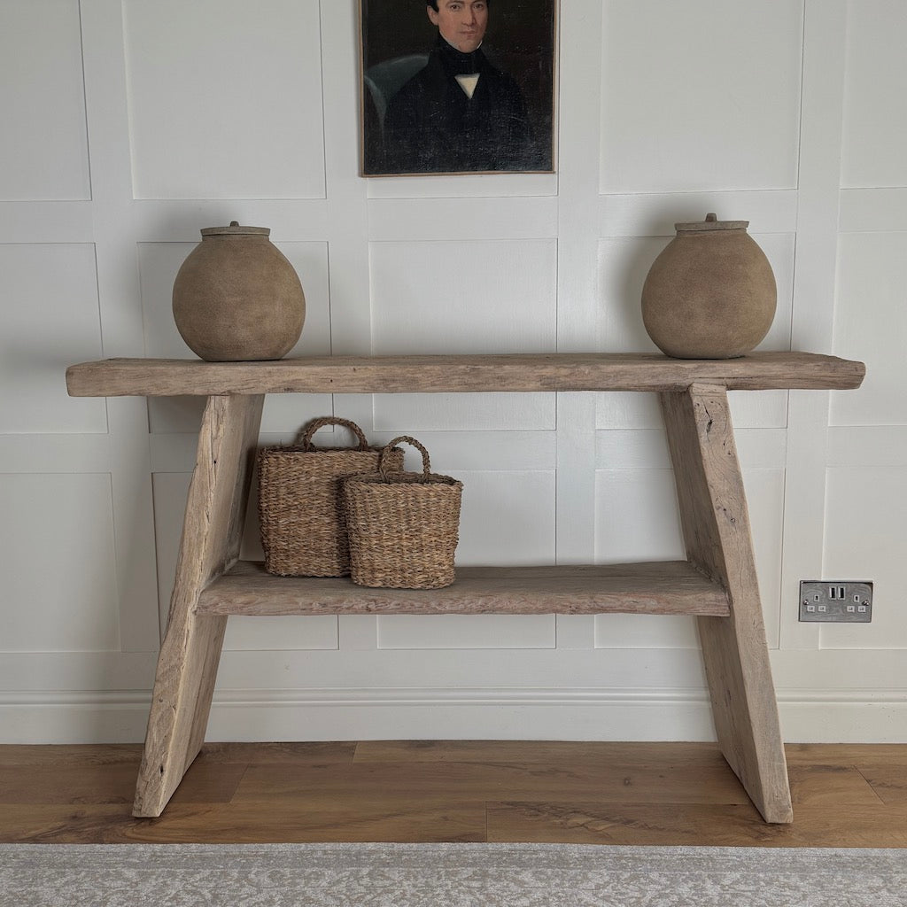 Vintage Reclaimed Elm Two Shelf Console Table 135cm