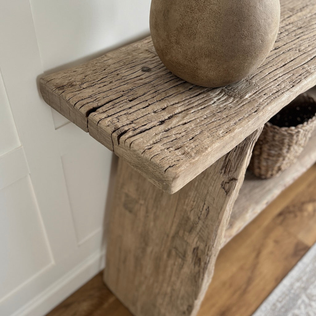 Vintage Reclaimed Elm Two Shelf Console Table 135cm