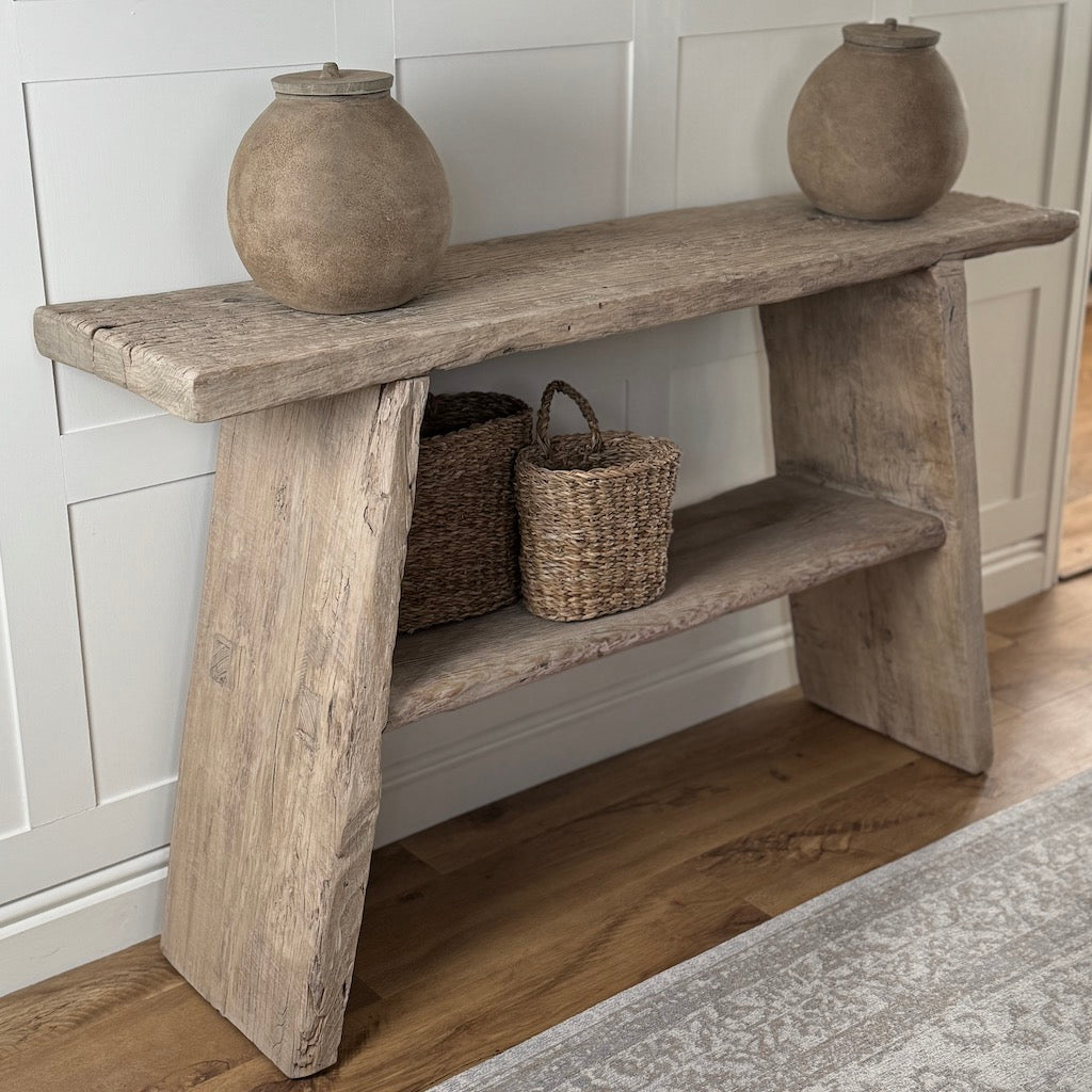 Vintage Reclaimed Elm Two Shelf Console Table 135cm