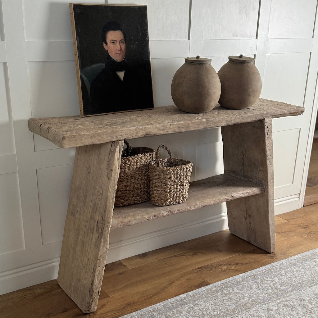 Vintage Reclaimed Elm Two Shelf Console Table 135cm