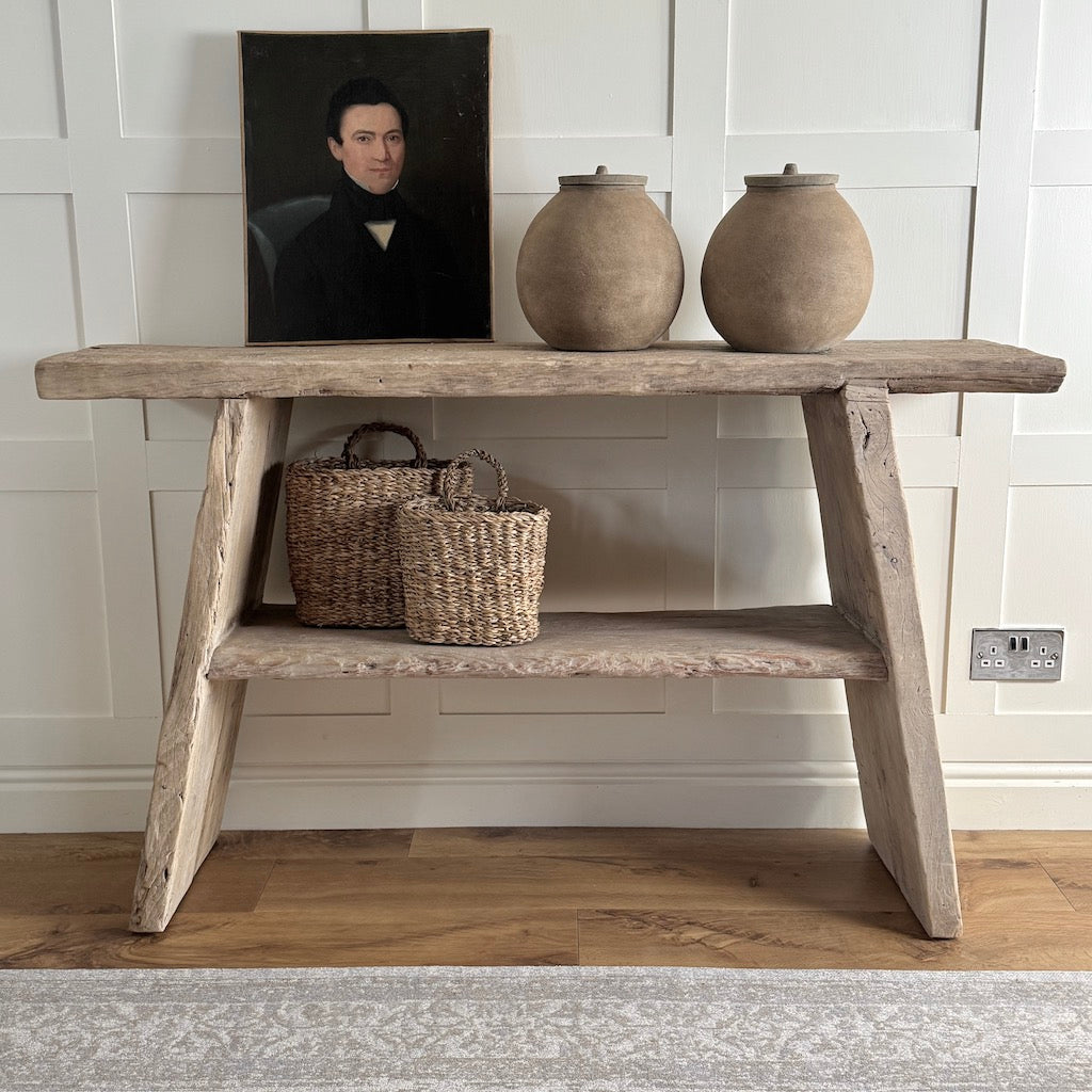 Vintage Reclaimed Elm Two Shelf Console Table 135cm