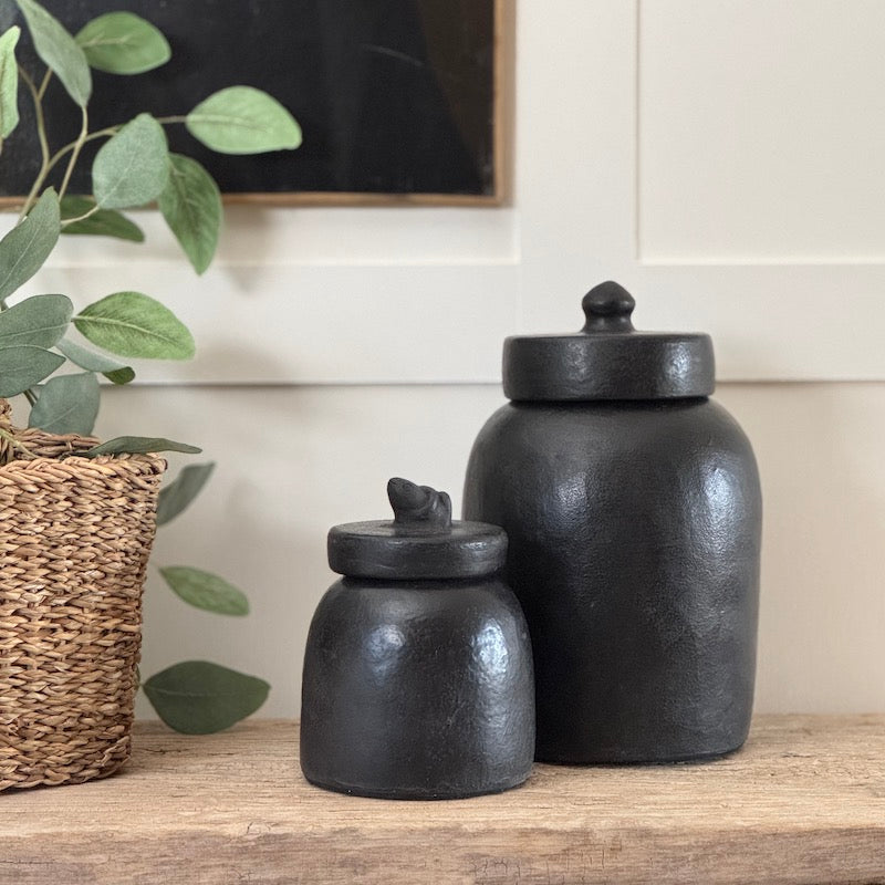 Small Black Ceramic Jars