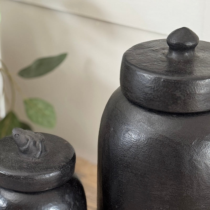 Small Black Ceramic Jars