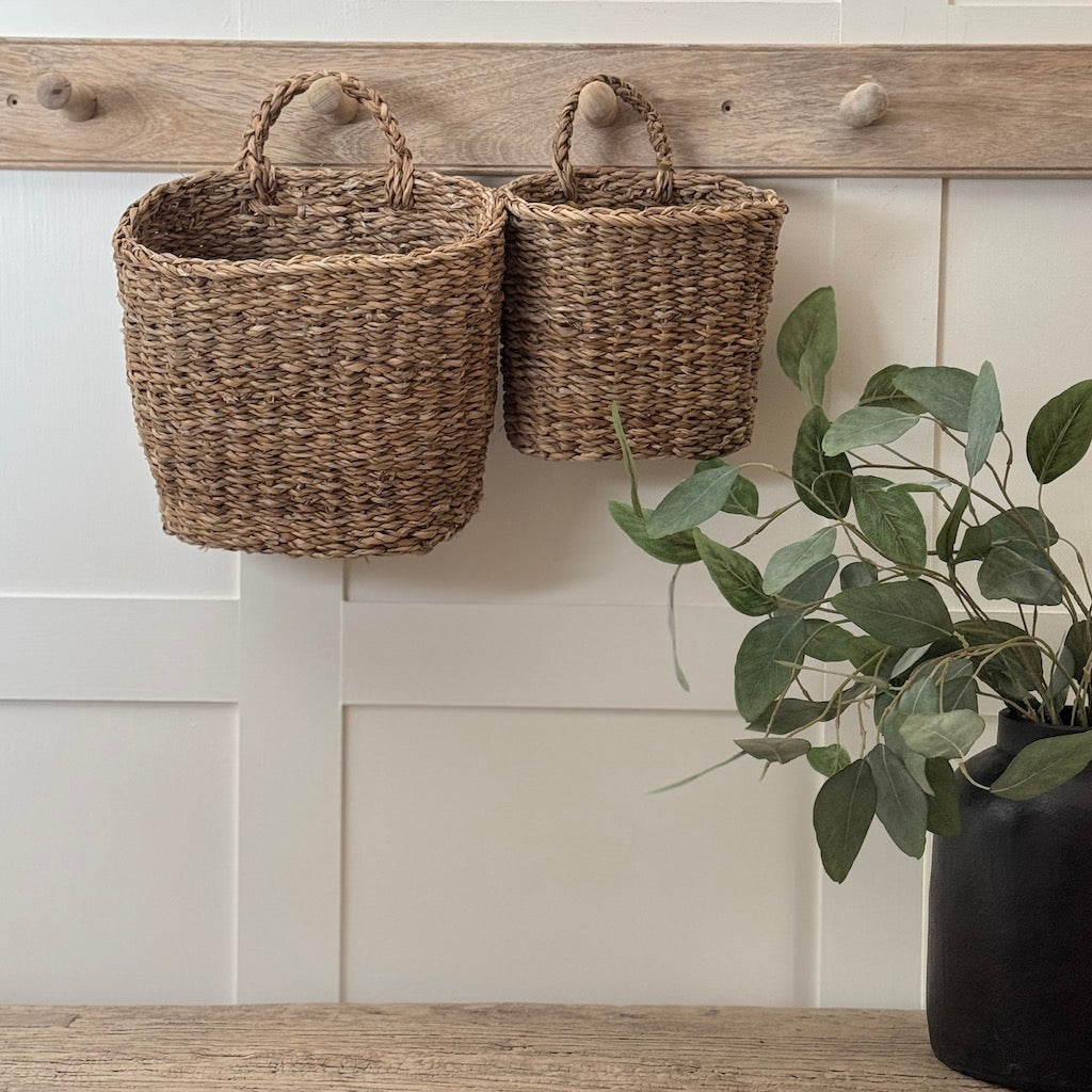 Seagrass Oval Peg Wall Baskets Set 2