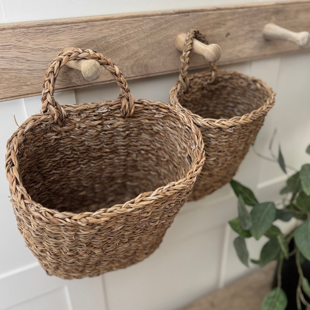 Seagrass Oval Peg Wall Baskets Set 2