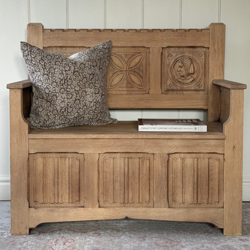 Vintage Oak Belgian Storage Bench 1900's