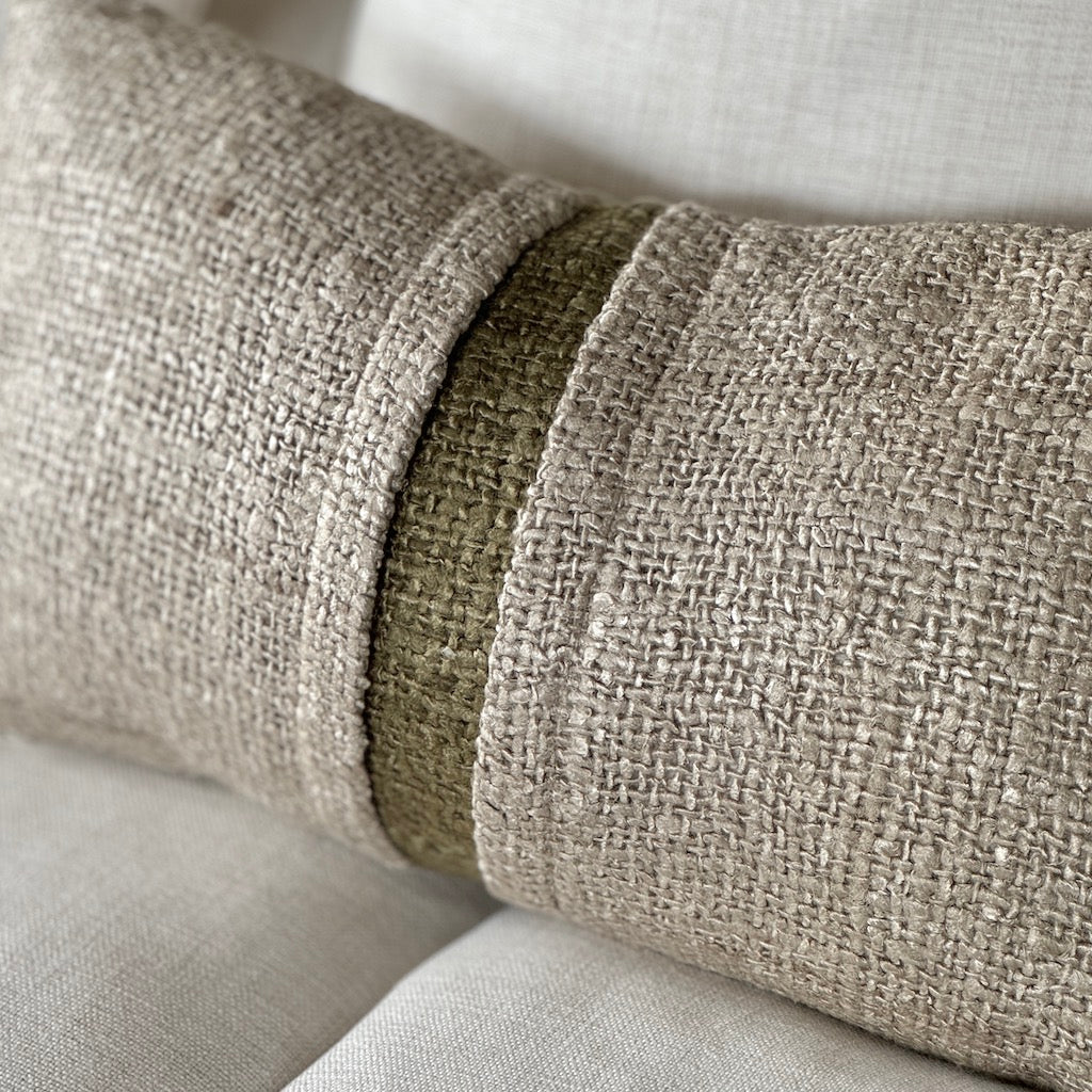 Olive Stripe Soft Thread Rectangular Bolster Cushion