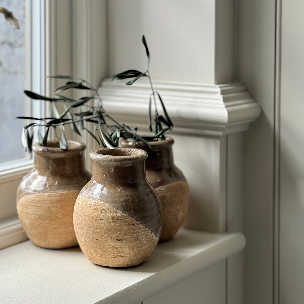 Mini Terracotta Vase Half Linen Glaze