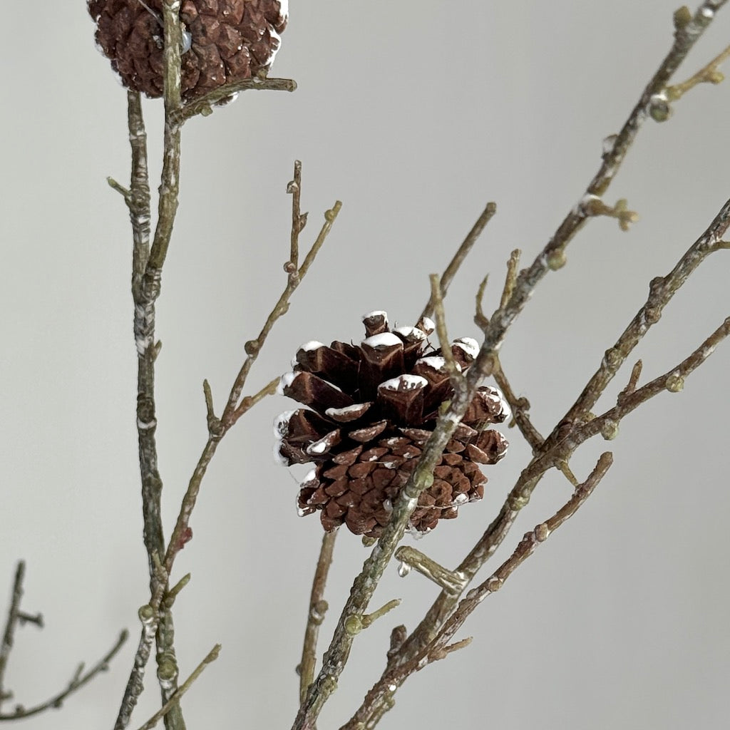 Faux Frosted Pine Cone Twig Stem