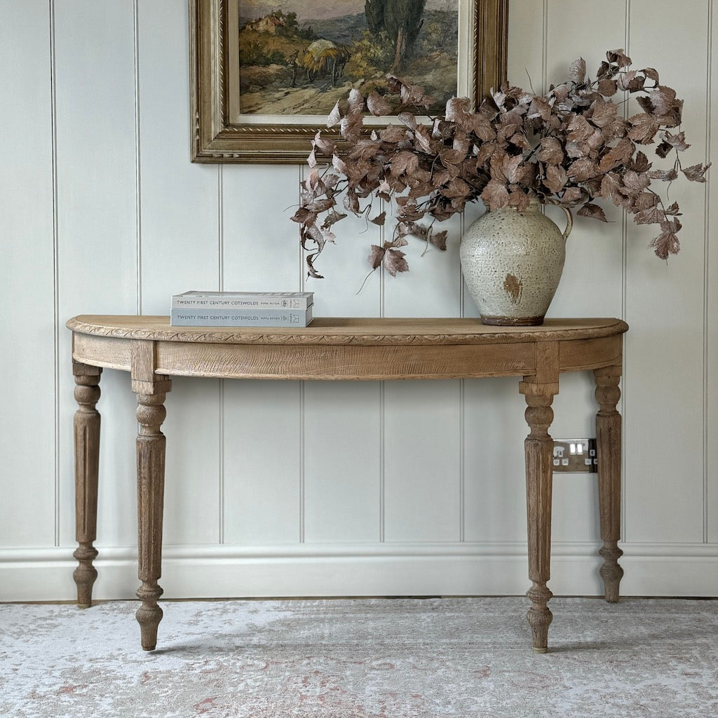 Original Vintage Oak Demi-Lune Console