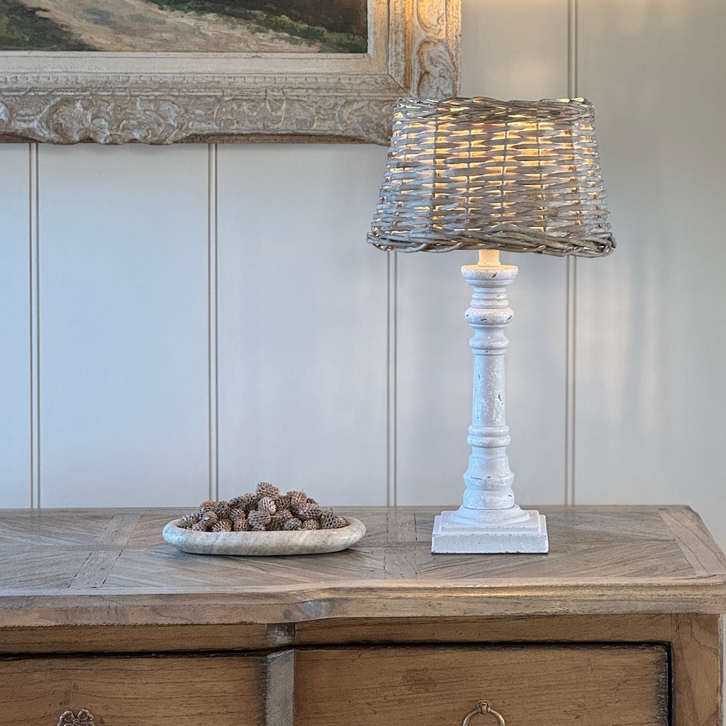 Distressed Greige Square Base Table Lamp and Shade