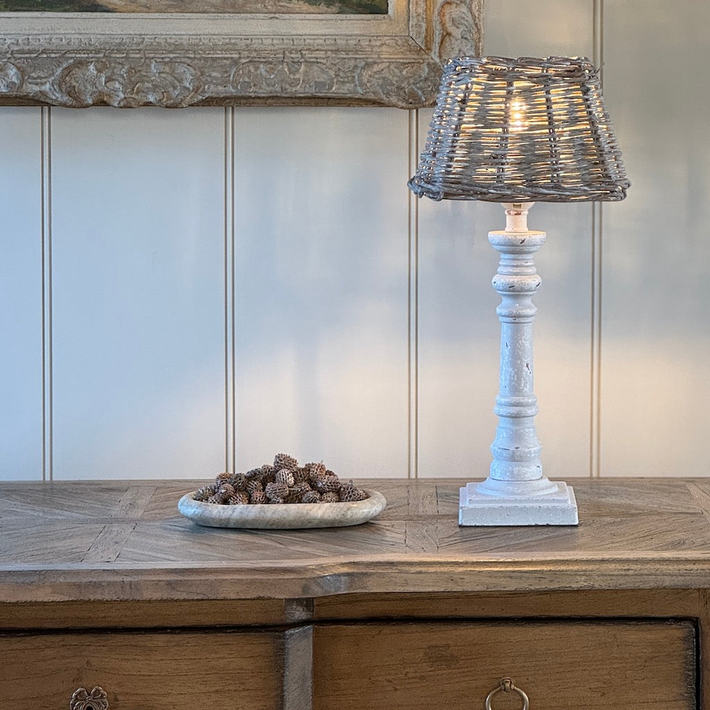 Distressed Greige Square Base Table Lamp and Shade