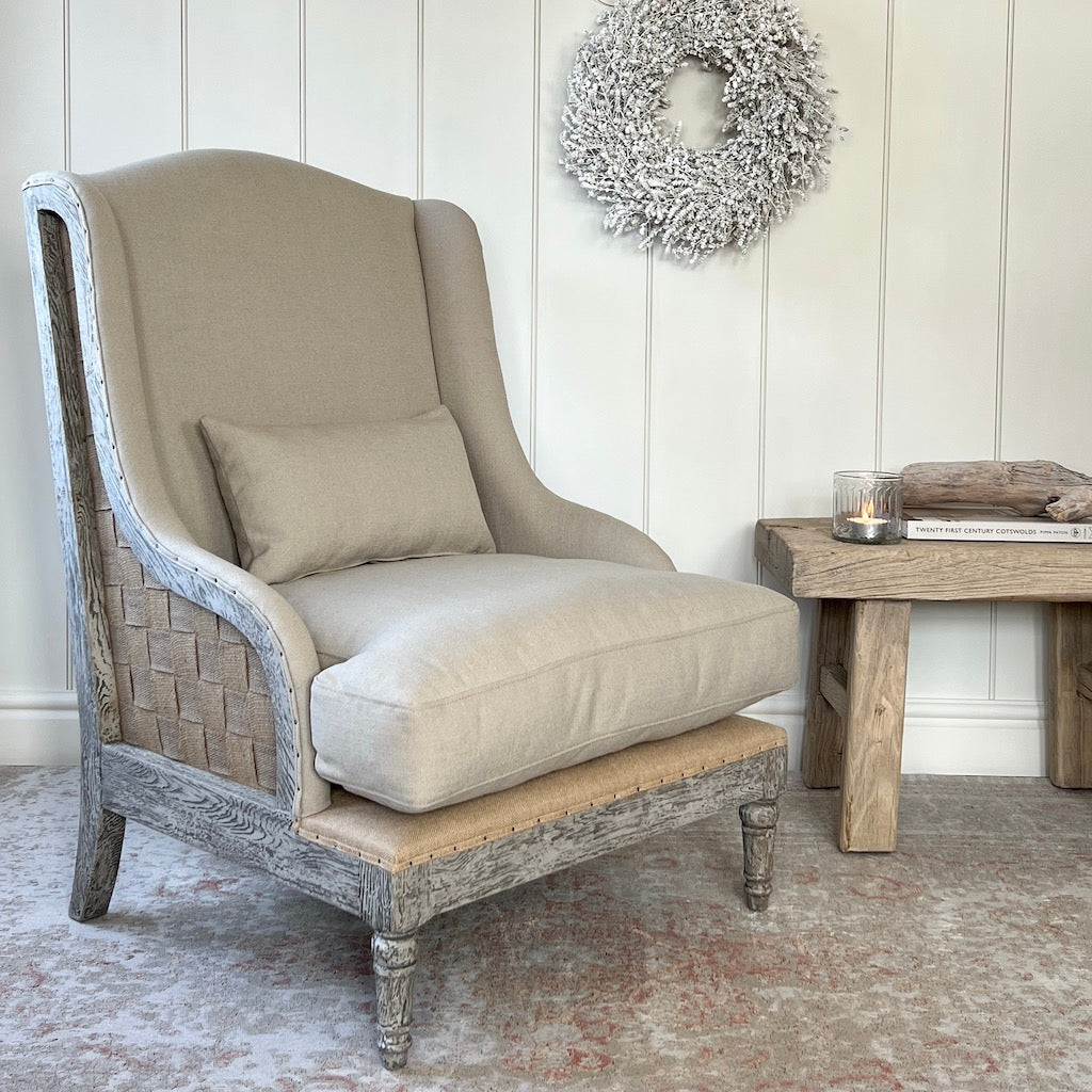 Gustavian Chair Taupe Fabric Open Webbed