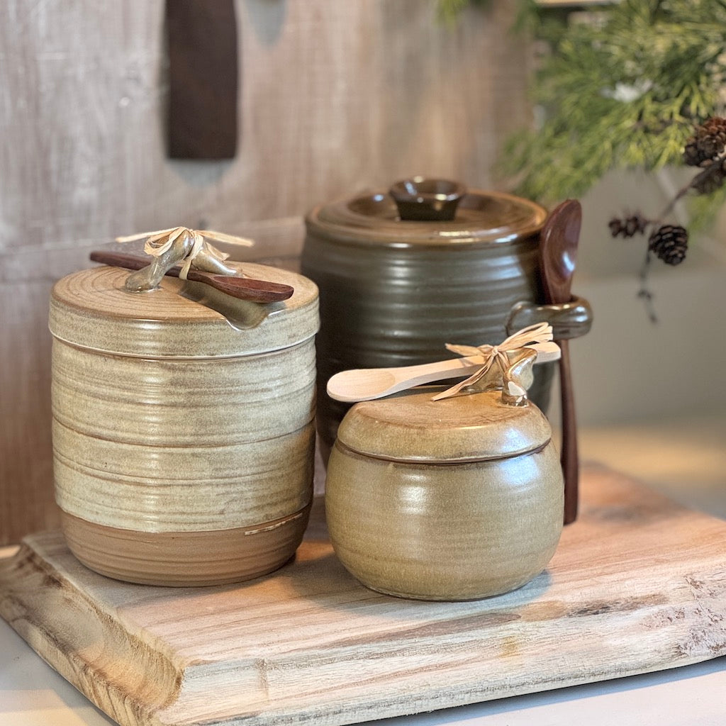 Stoneware Storage Jar Wooden Spoon