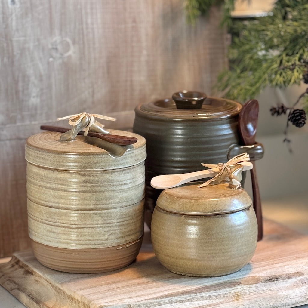 Stoneware Storage Jar Wooden Spoon