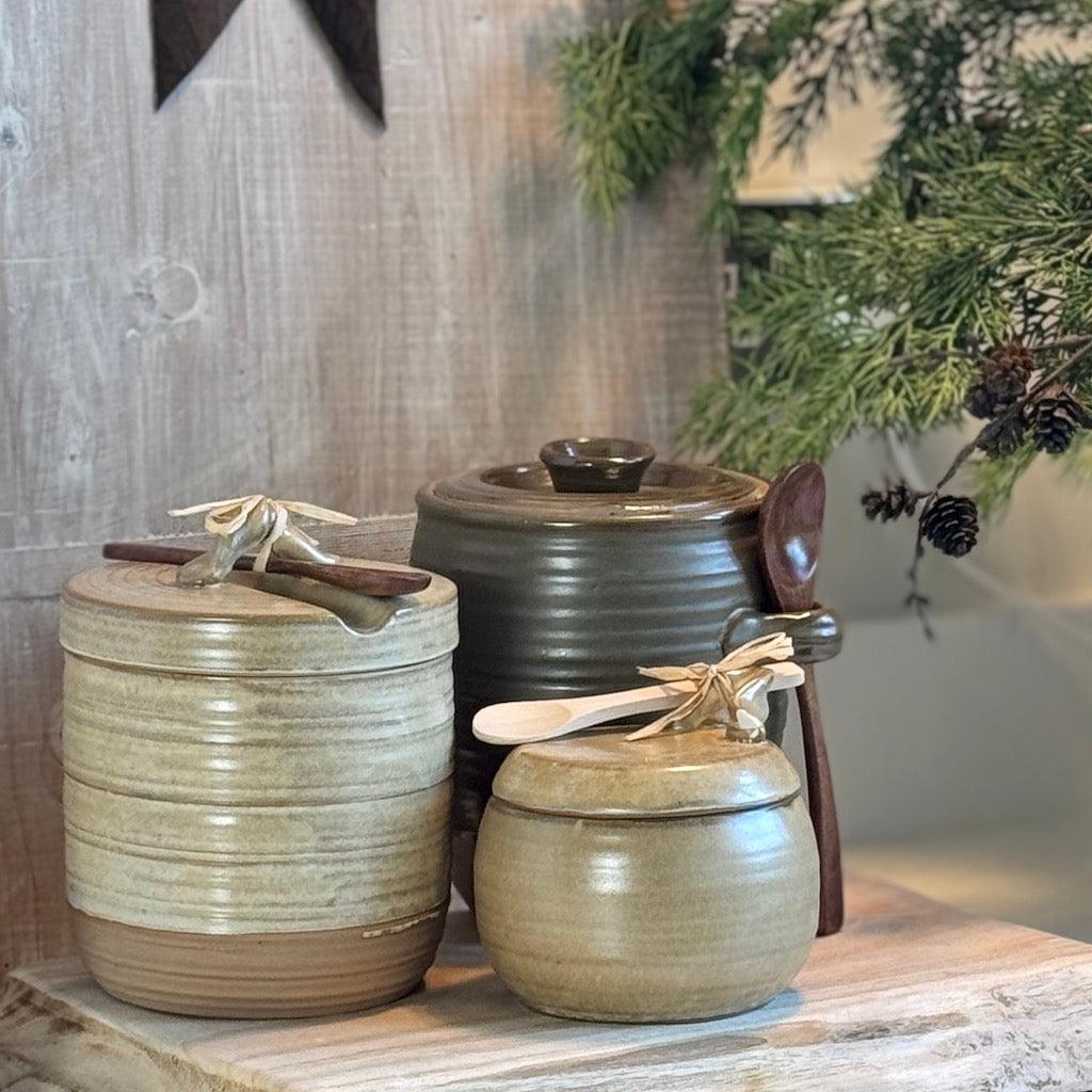 Stoneware Storage Jar Wooden Spoon