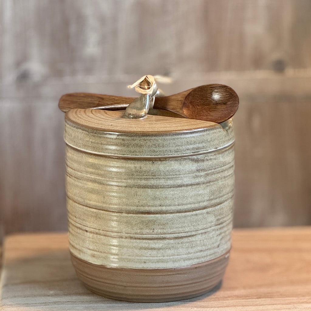 Stoneware Storage Jar Wooden Spoon