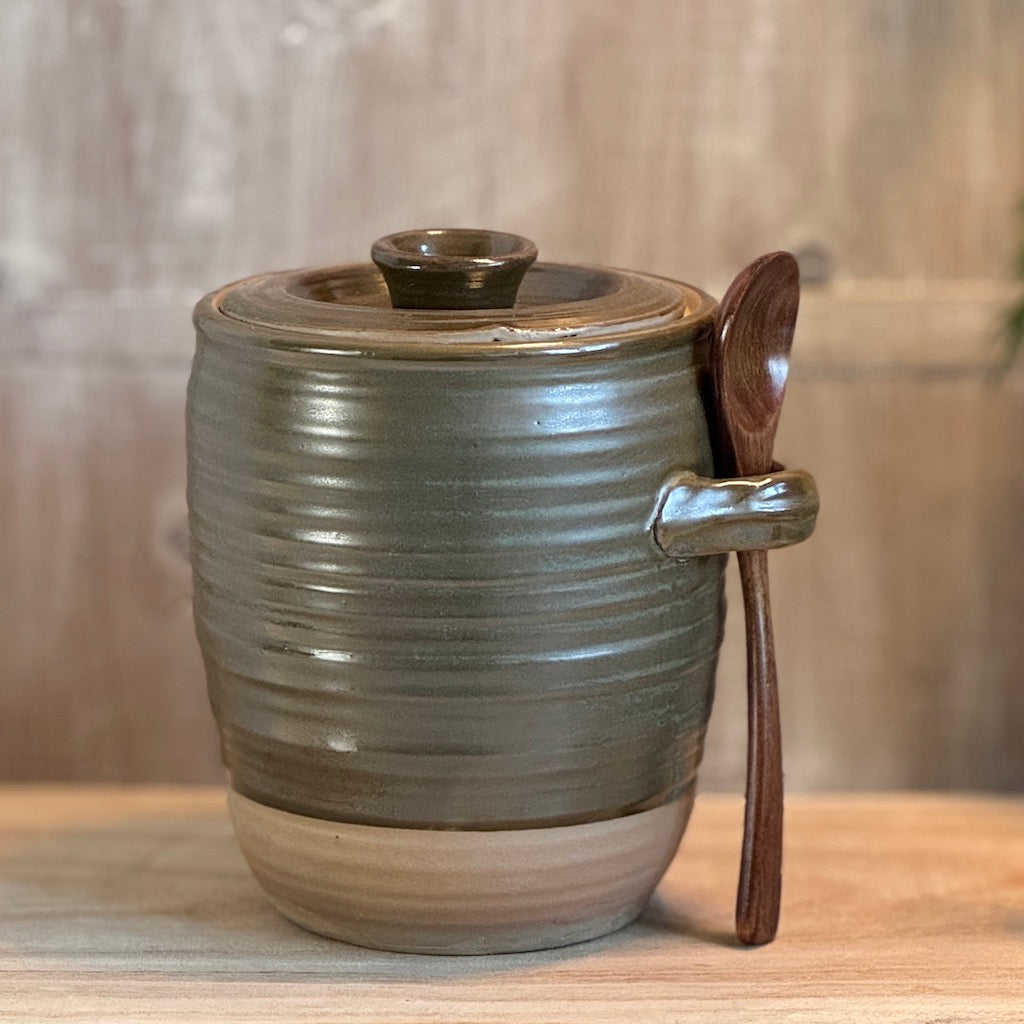 Stoneware Storage Jar Wooden Spoon