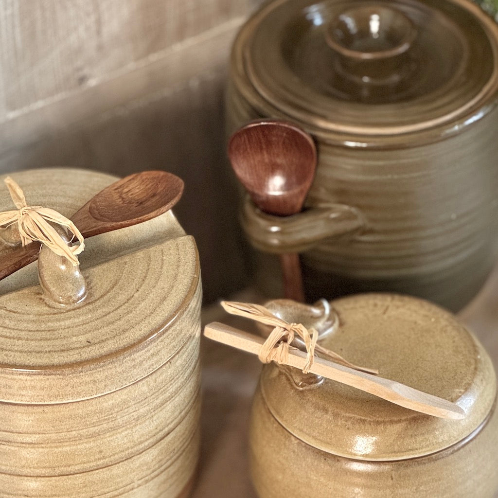 Stoneware Storage Jar Wooden Spoon