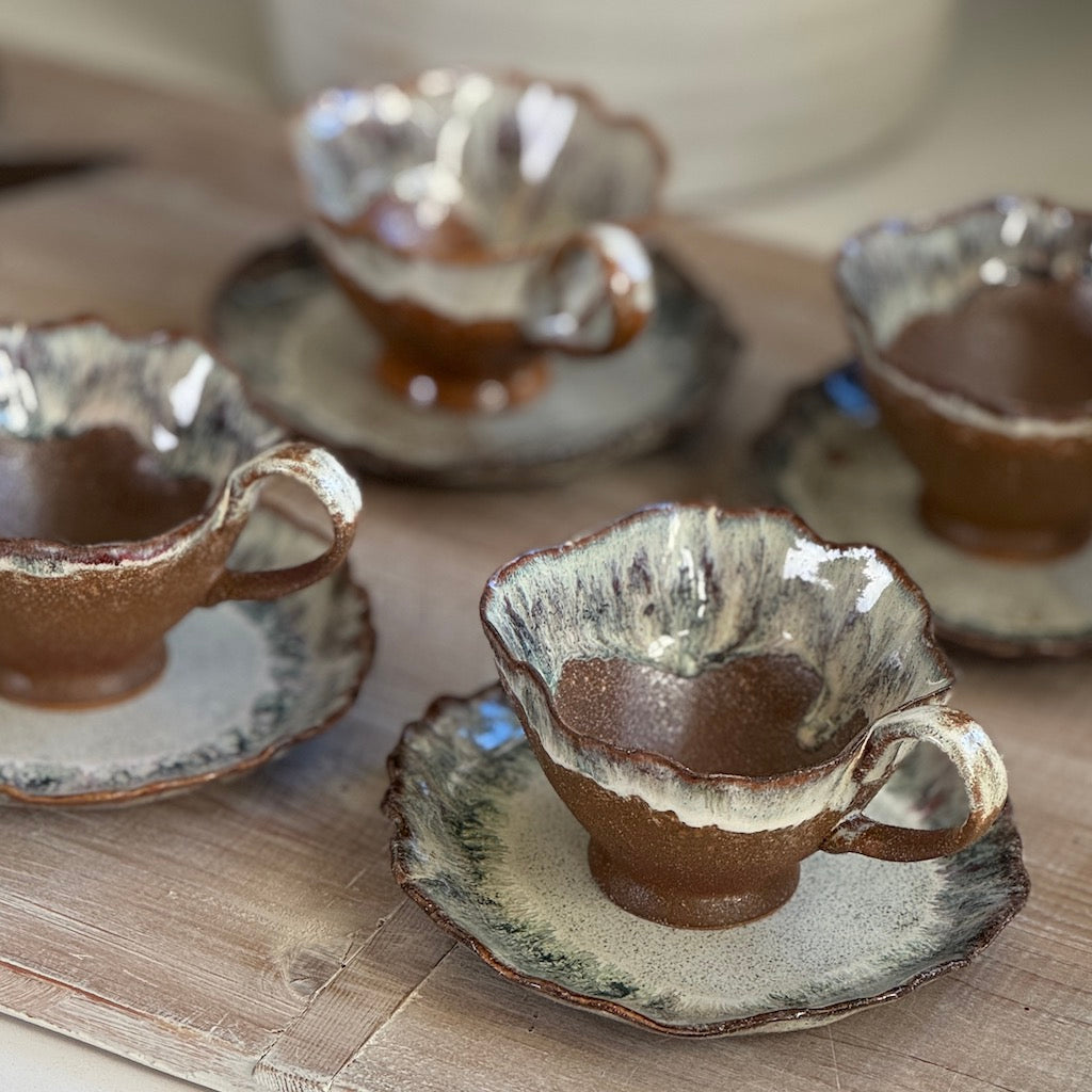 Matt Brown Glazed Decorative Tea Set