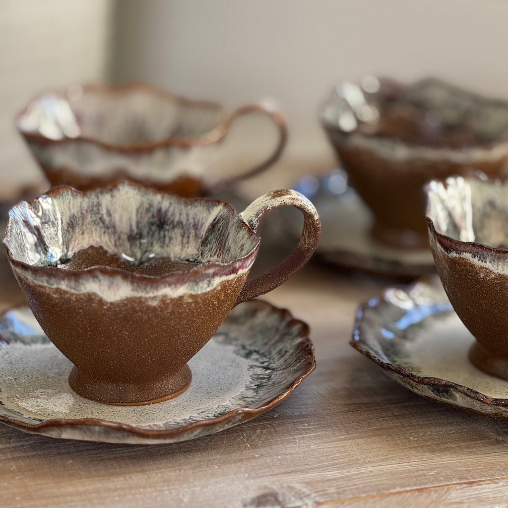 Matt Brown Glazed Decorative Tea Set