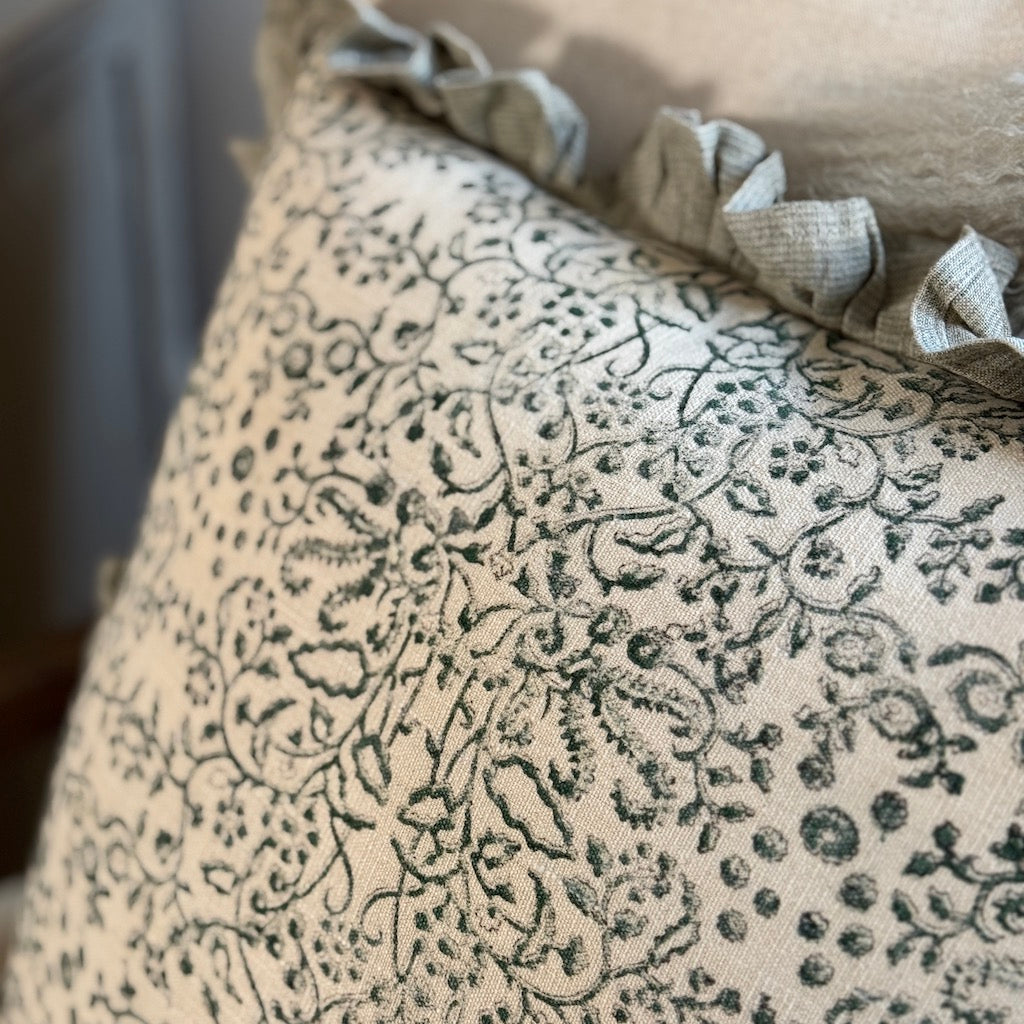 Green Frill Paisley Cotton Cushion