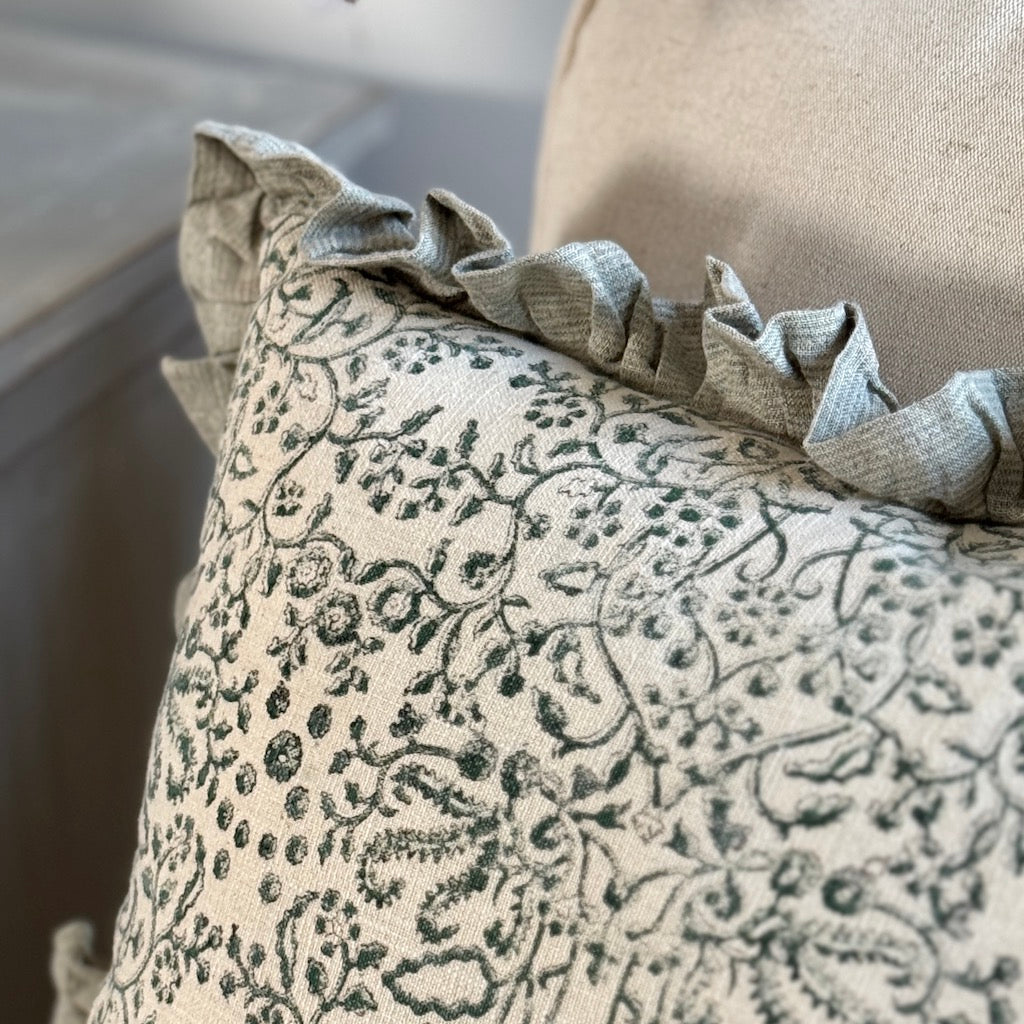 Green Frill Paisley Cotton Cushion