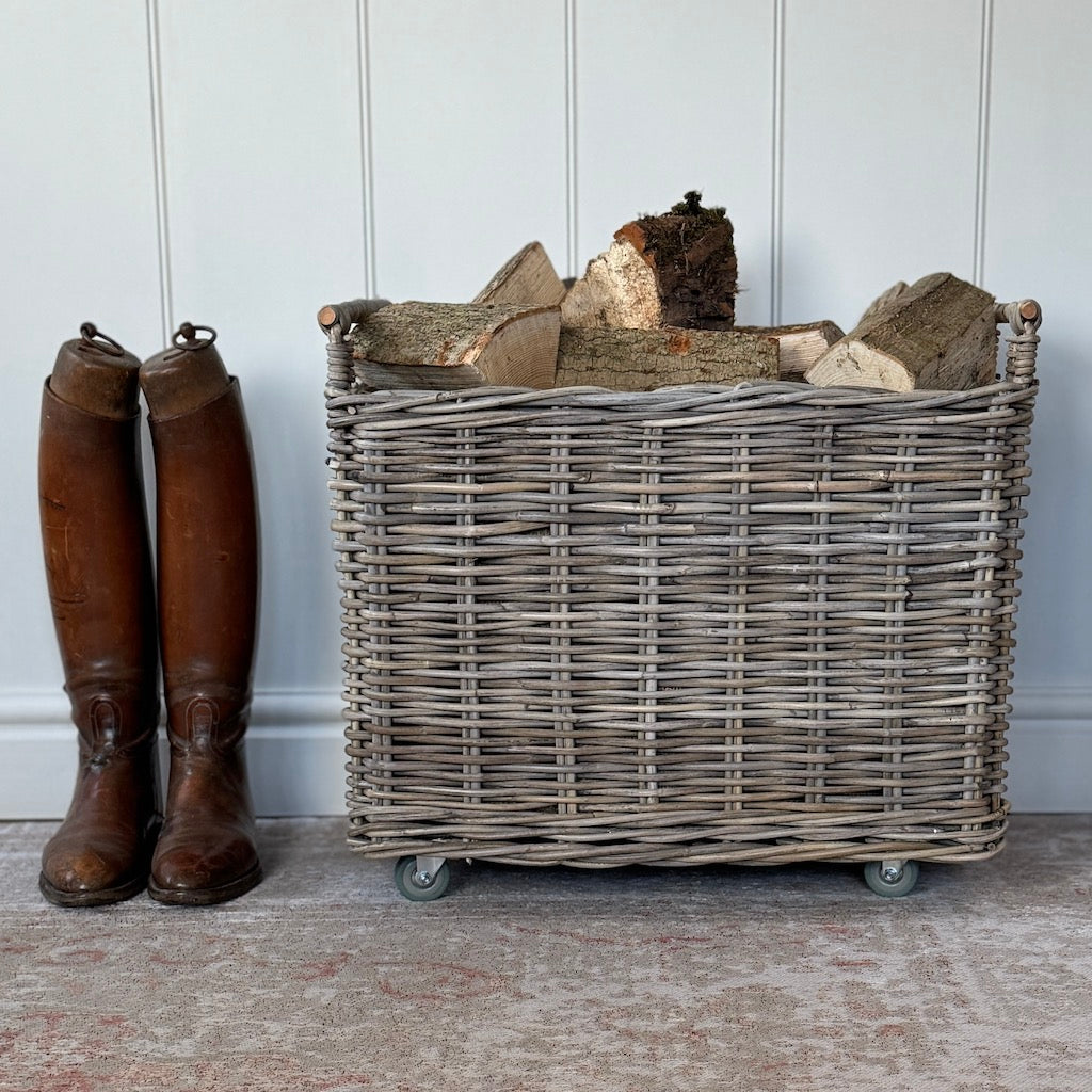 Rattan Log Basket Trolley