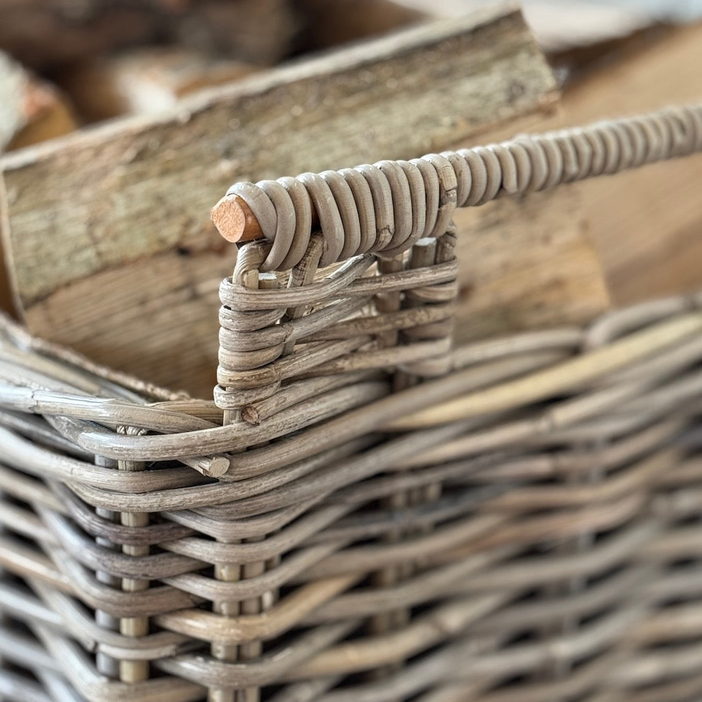 Rattan Log Basket Trolley