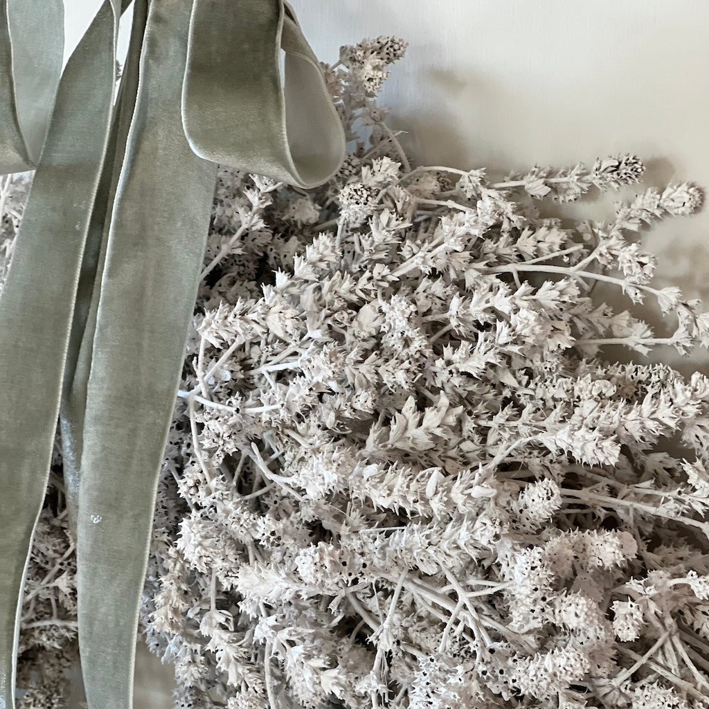 Linen Herb Wreath Dried Preserved Misty White