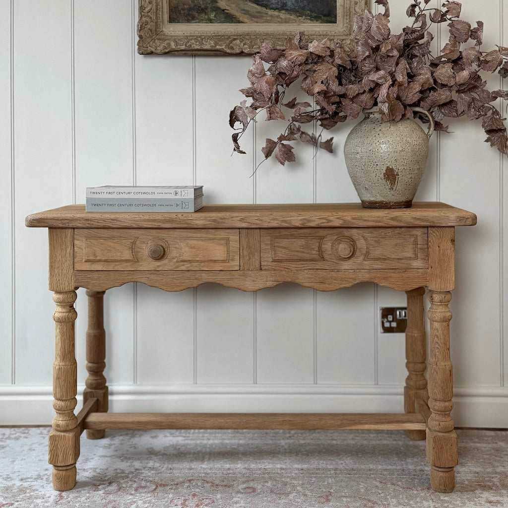 Vintage French Two Drawer Oak Console