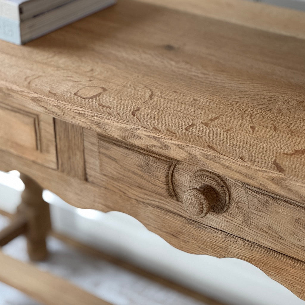 Vintage French Two Drawer Oak Console