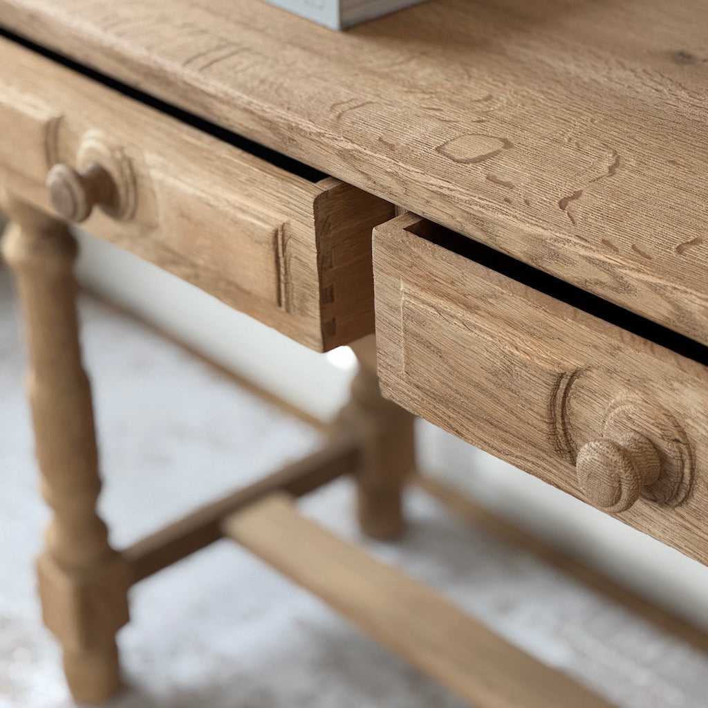 Vintage French Two Drawer Oak Console