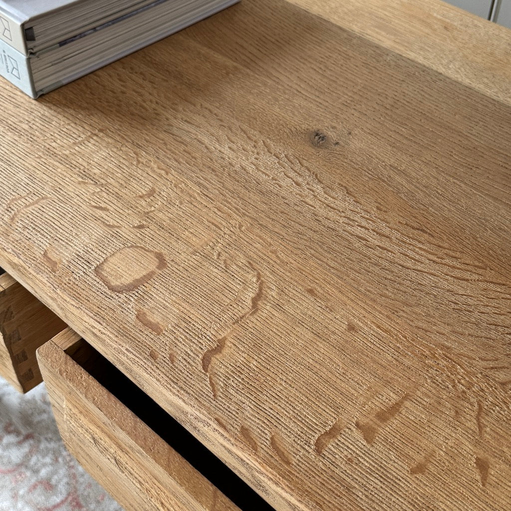 Vintage French Two Drawer Oak Console